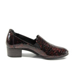 Винени анатомични дамски обувки със среден ток, естествена кожа - всекидневни обувки за есента и зимата N 100011489