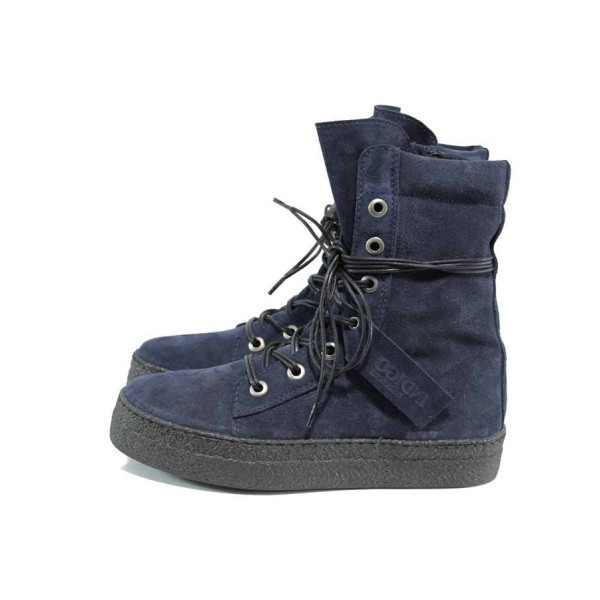Сини дамски боти, естествен набук - всекидневни обувки за есента и зимата N 100011500