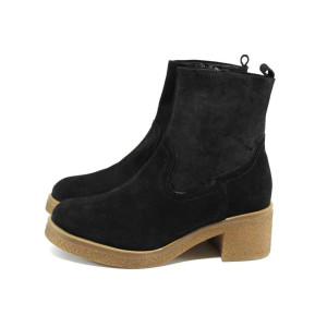 Черни дамски боти, естествен набук - всекидневни обувки за есента и зимата N 100011499