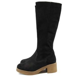 Черни анатомични дамски ботуши, естествен набук - всекидневни обувки за есента и зимата N 100011541