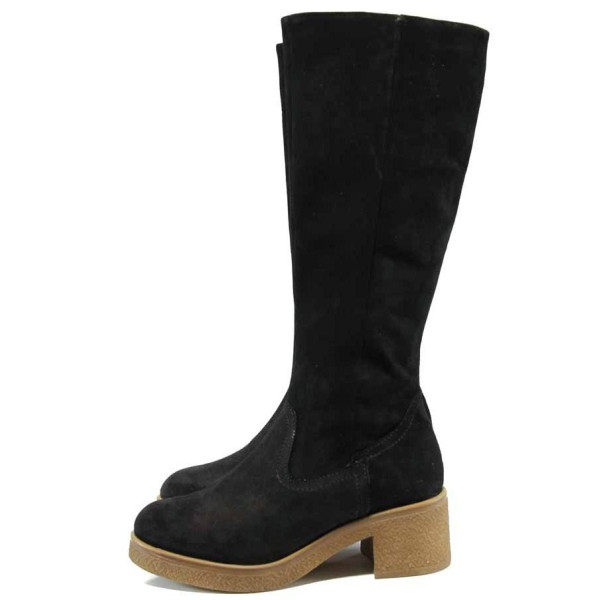Черни анатомични дамски ботуши, естествен набук - всекидневни обувки за есента и зимата N 100011541