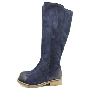 Сини анатомични дамски ботуши, естествен набук - всекидневни обувки за есента и зимата N 100011540