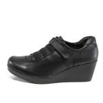 Черни ортопедични дамски обувки с платформа, естествена кожа - всекидневни обувки за есента и зимата N 100011551