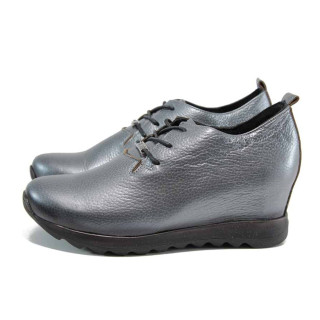 Сиви анатомични дамски обувки с платформа, естествена кожа - всекидневни обувки за есента и зимата N 100011559