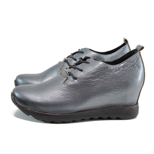 Сиви анатомични дамски обувки с платформа, естествена кожа - всекидневни обувки за есента и зимата N 100011559