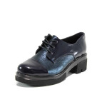 Сини анатомични дамски обувки със среден ток, естествена кожа - всекидневни обувки за есента и зимата N 100011563