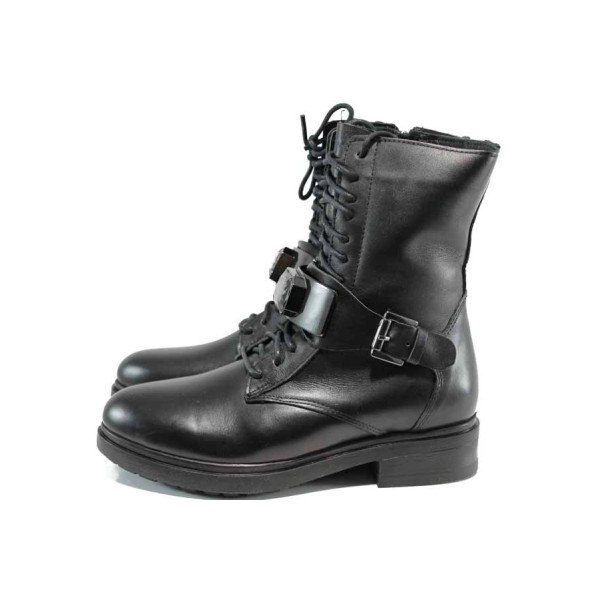 Черни дамски боти, естествена кожа - всекидневни обувки за есента и зимата N 100011605