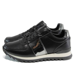 Черни спортни дамски обувки, здрава еко-кожа - всекидневни обувки за пролетта и есента N 100011602