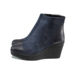 Сини дамски боти, естествен набук - всекидневни обувки за есента и зимата N 100011606