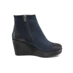 Сини дамски боти, естествен набук - всекидневни обувки за есента и зимата N 100011606
