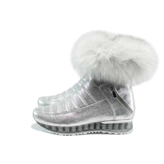 Сребристи дамски боти, естествена кожа - всекидневни обувки за есента и зимата N 100011636