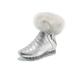 Сребристи дамски боти, естествена кожа - всекидневни обувки за есента и зимата N 100011636