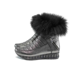 Сребристи дамски боти, естествена кожа - всекидневни обувки за есента и зимата N 100011635