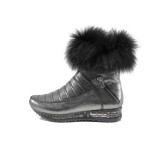 Сребристи дамски боти, естествена кожа - всекидневни обувки за есента и зимата N 100011635