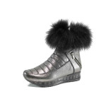 Сребристи дамски боти, естествена кожа - всекидневни обувки за есента и зимата N 100011635