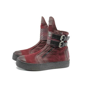 Винени дамски боти, естествен набук - всекидневни обувки за есента и зимата N 100011628