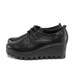 Черни анатомични дамски обувки с платформа, естествена кожа - всекидневни обувки за есента и зимата N 100011638