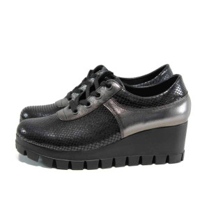 Черни анатомични дамски обувки с платформа, естествена кожа - всекидневни обувки за есента и зимата N 100011637