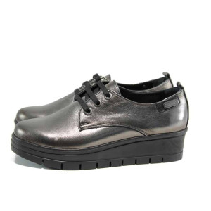 Сребристи анатомични дамски обувки с платформа, естествена кожа - всекидневни обувки за есента и зимата N 100011640