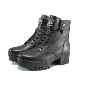 Черни дамски боти, естествена кожа - всекидневни обувки за есента и зимата N 100011633