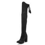 Черни дамски ботуши, текстилна материя - всекидневни обувки за есента и зимата N 100011639
