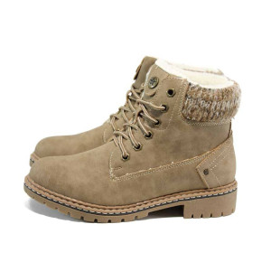 Бежови юношески боти, здрава еко-кожа - ежедневни обувки за есента и зимата N 100011676