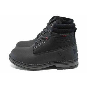 Черни юношески боти, здрава еко-кожа - ежедневни обувки за есента и зимата N 100011672