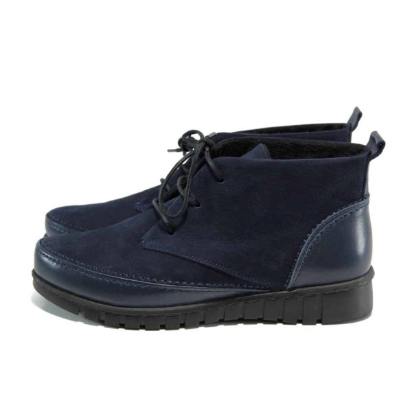 Сини дамски боти, естествен набук - ежедневни обувки за есента и зимата N 100011684