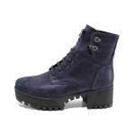 Сини дамски боти, естествена кожа - ежедневни обувки за есента и зимата N 100011677