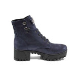 Сини дамски боти, естествена кожа - ежедневни обувки за есента и зимата N 100011677