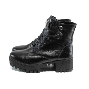 Черни дамски боти, естествена кожа - ежедневни обувки за есента и зимата N 100011678