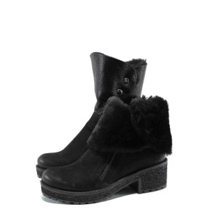 Черни дамски боти, естествен набук - всекидневни обувки за есента и зимата N 100011729