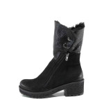 Черни дамски боти, естествен набук - всекидневни обувки за есента и зимата N 100011729