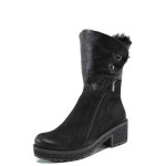 Черни дамски боти, естествен набук - всекидневни обувки за есента и зимата N 100011729