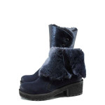 Сини дамски боти, естествен набук - всекидневни обувки за есента и зимата N 100011730