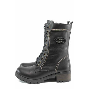 Черни дамски боти, естествена кожа - ежедневни обувки за есента и зимата N 100013373