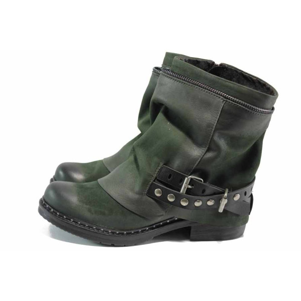 Зелени дамски боти, естествена кожа - всекидневни обувки за есента и зимата N 100011789