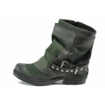 Зелени дамски боти, естествена кожа - всекидневни обувки за есента и зимата N 100011789