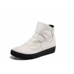Бели дамски боти, естествена кожа - всекидневни обувки за есента и зимата N 100011783