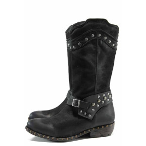 Черни дамски ботуши, естествена кожа - всекидневни обувки за есента и зимата N 100011795