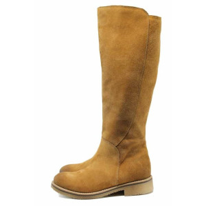 Бежови анатомични дамски ботуши, естествен набук - всекидневни обувки за есента и зимата N 100011793