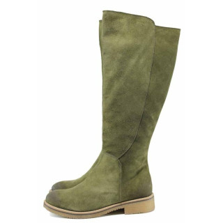 Зелени анатомични дамски ботуши, естествен набук - всекидневни обувки за есента и зимата N 100011794