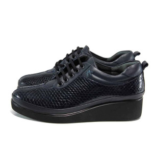 Сини ортопедични дамски обувки с платформа, естествена кожа - всекидневни обувки за есента и зимата N 100011839