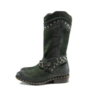 Зелени дамски боти, естествен набук - всекидневни обувки за есента и зимата N 100011889