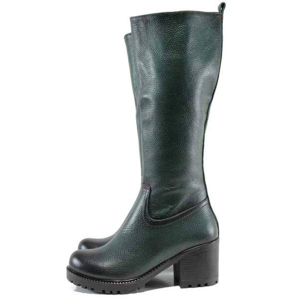 Зелени дамски ботуши, естествена кожа - всекидневни обувки за есента и зимата N 100011877