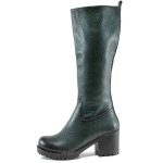 Зелени дамски ботуши, естествена кожа - всекидневни обувки за есента и зимата N 100011877