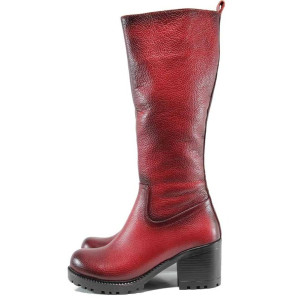 Червени дамски ботуши, естествена кожа - всекидневни обувки за есента и зимата N 100011879