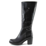 Черни дамски ботуши, естествена кожа - всекидневни обувки за есента и зимата N 100011881