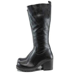 Черни дамски ботуши, естествена кожа - всекидневни обувки за есента и зимата N 100011878