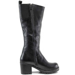 Черни дамски ботуши, естествена кожа - всекидневни обувки за есента и зимата N 100011878